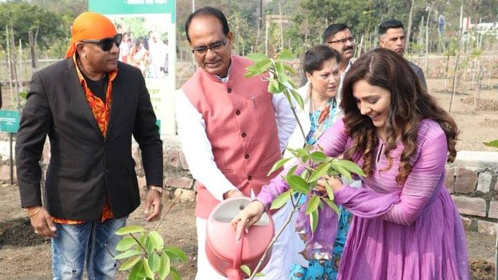 मुख्यमंत्री श्री चौहान ने प्लेबेक सिंगर शान, सुश्री नीति मोहन और म्यूजिक कंपोजर श्री शिवमणि के साथ लगाए पौधे